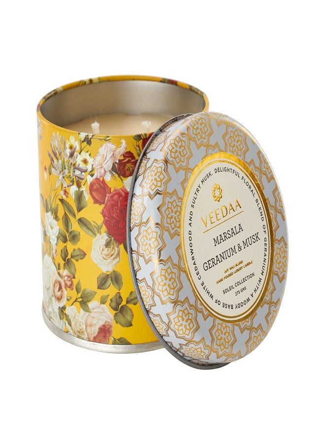 VEEDAA Marsala Geranium & Musk Mason Tin Soy Wax Scented Candle (Burns 25 Hours) - Image 1